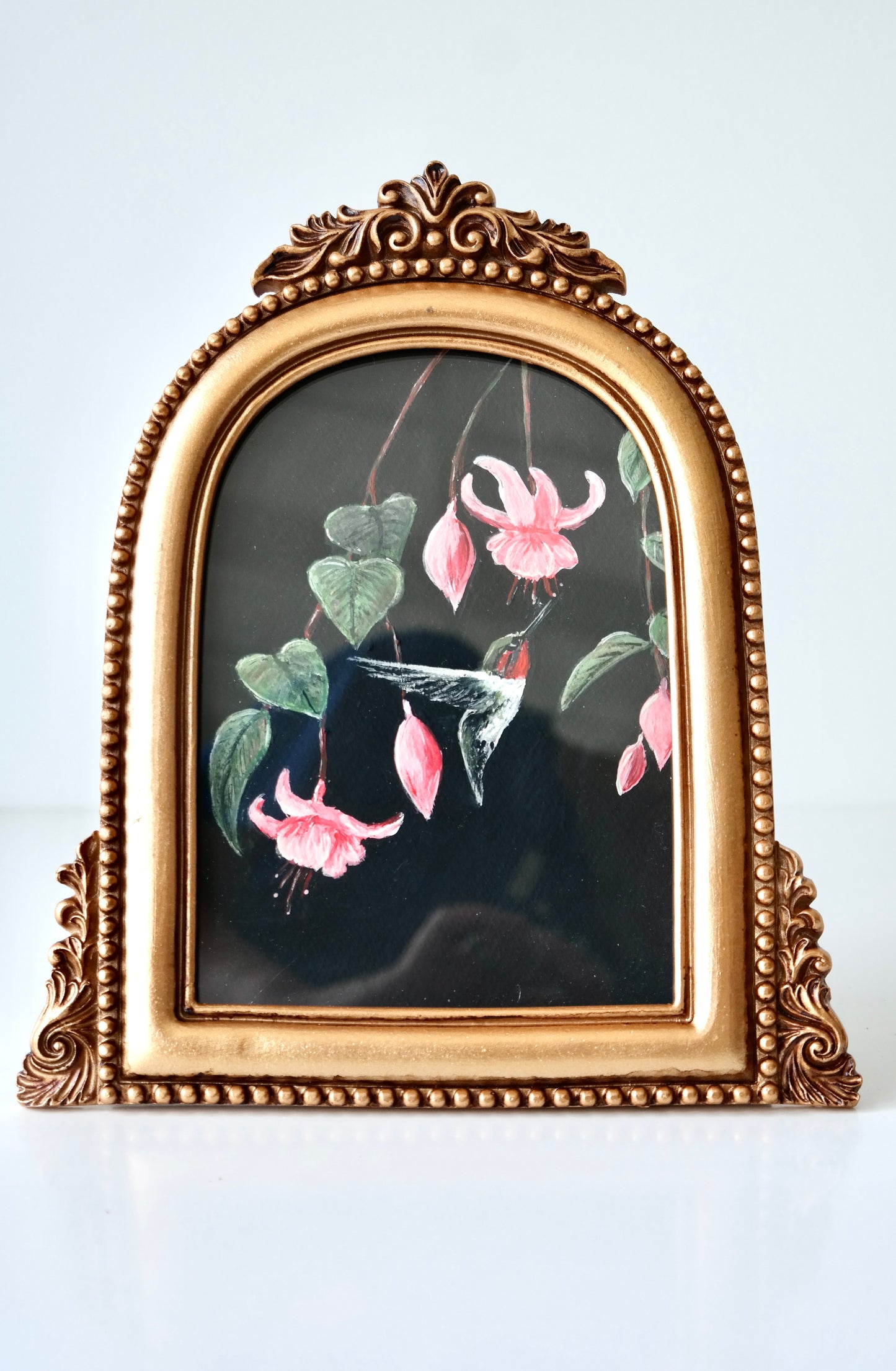 Hummingbird & Fuchsia – Framed Mini Painting