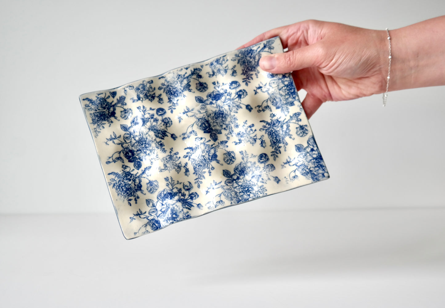 Handbuilt Stoneware Egg Holder – Blue Floral