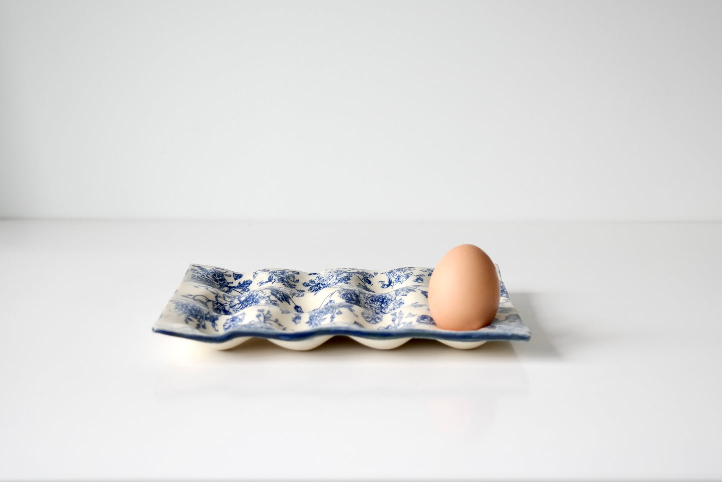 Handbuilt Stoneware Egg Holder – Blue Floral