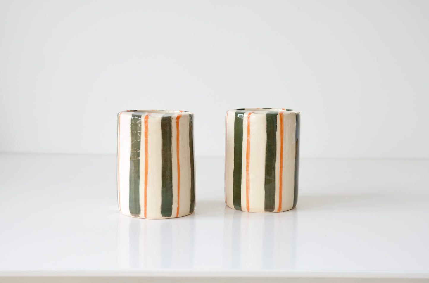 Handbuilt Stoneware Tumbler – Green & Tangerine Stripe