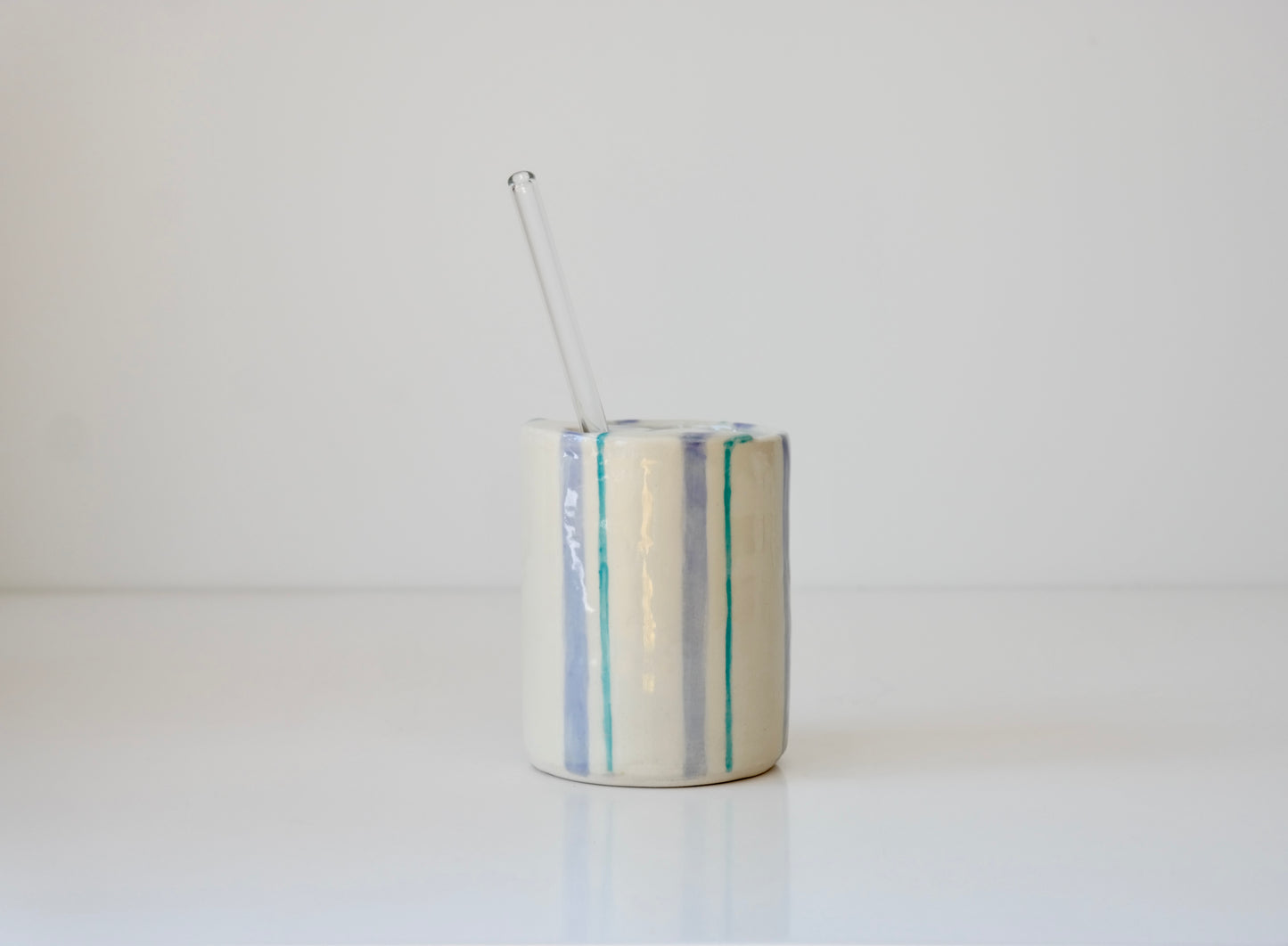 Handcrafted Ceramic Tumbler – Blue & Green Stripes
