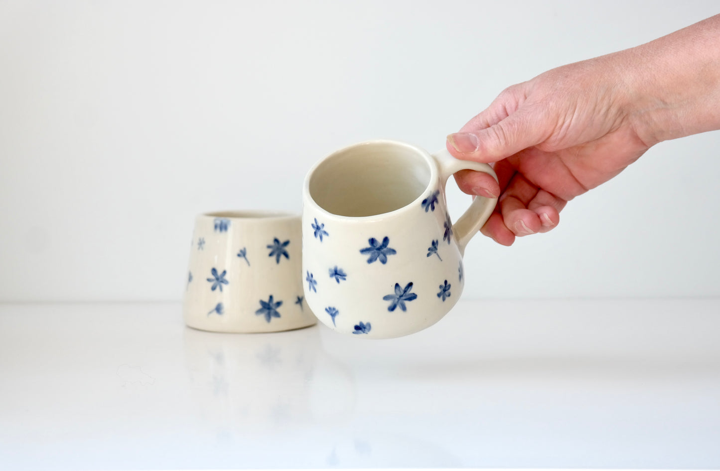 Hand-Painted Ceramic Mug – Blue Florals