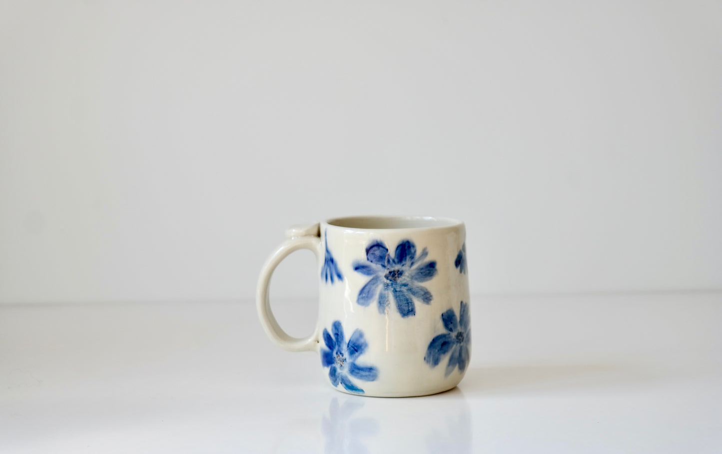 Hand-Painted Ceramic Mug – Large Blue Florals