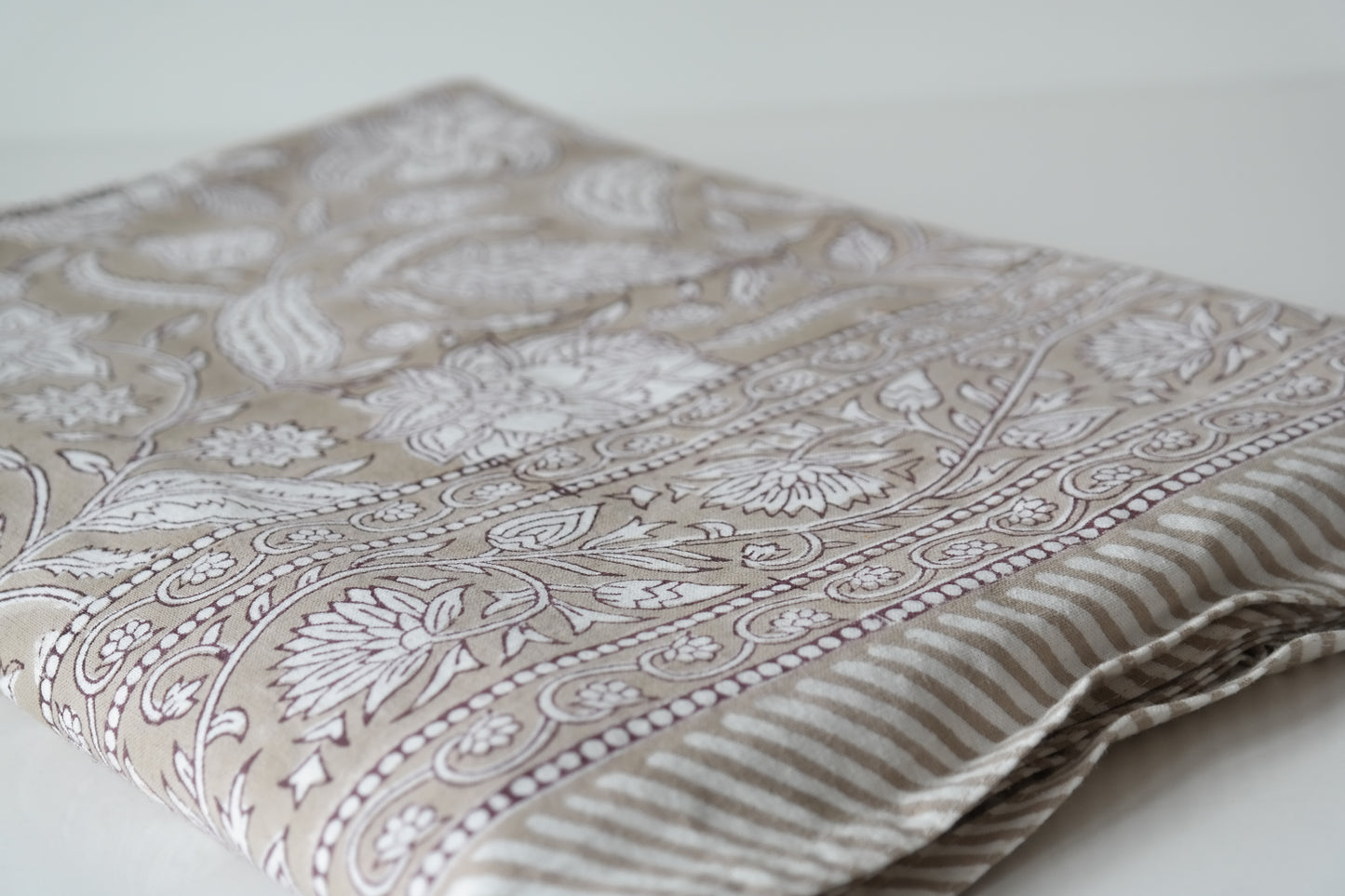Taupe Block Print Tablecloth