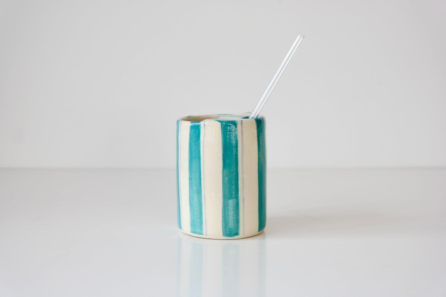 Handcrafted Ceramic Tumbler – Teal Stripes