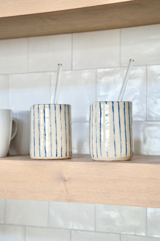 Handcrafted Ceramic Tumbler – Navy Stripes