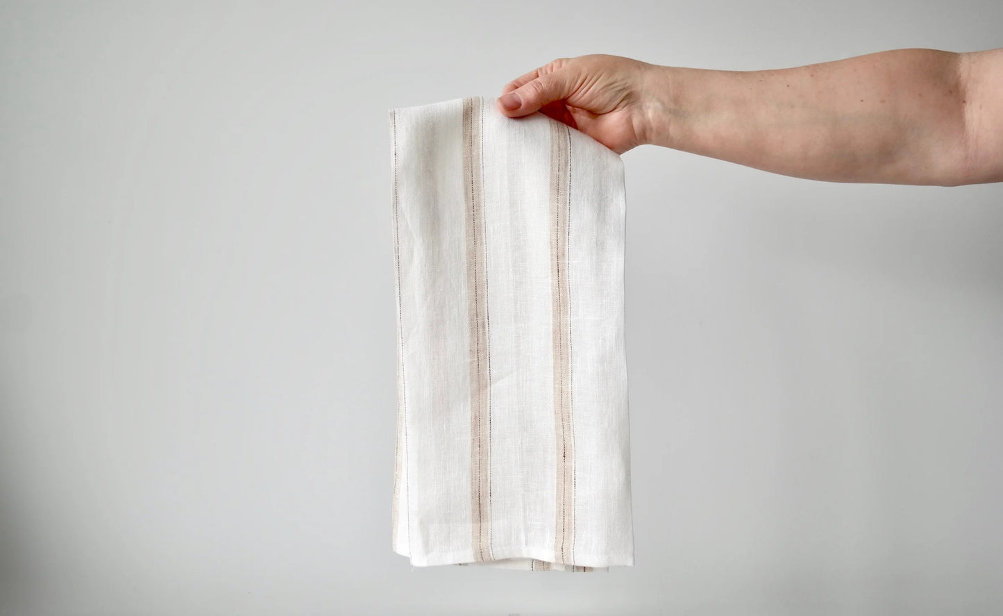 Pure Linen Towel – Natural Beige Stripes