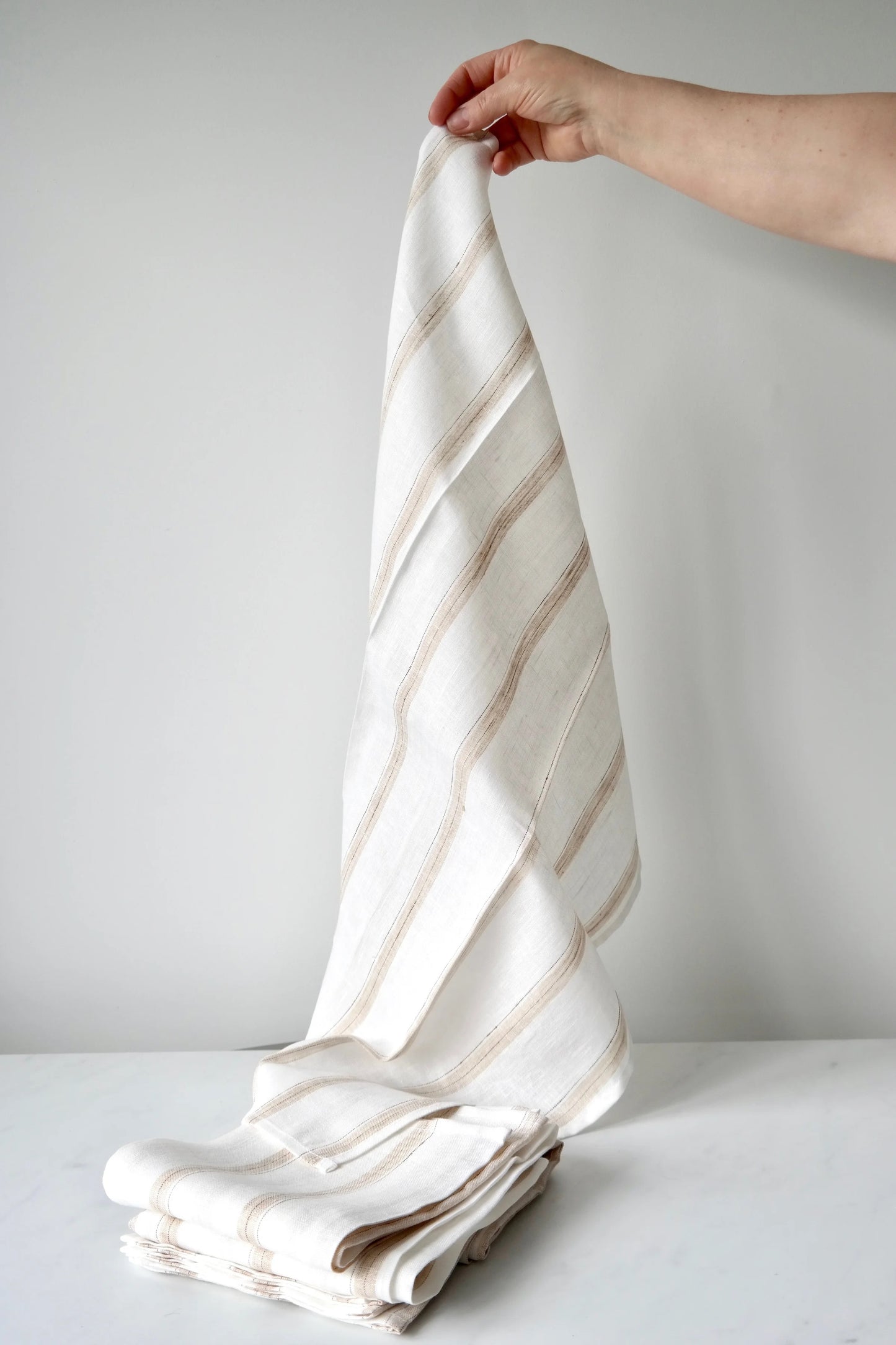 Pure Linen Towel – Natural Beige Stripes