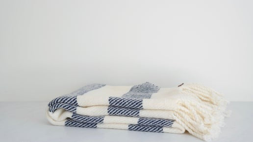 Handwoven Wool Throw - Navy Stripe
