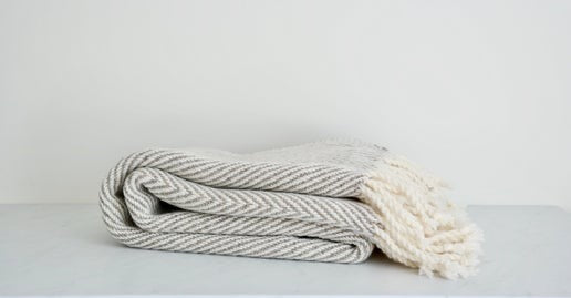 Handwoven 100% Pure Wool Throw – Sheep’s Grey Herringbone