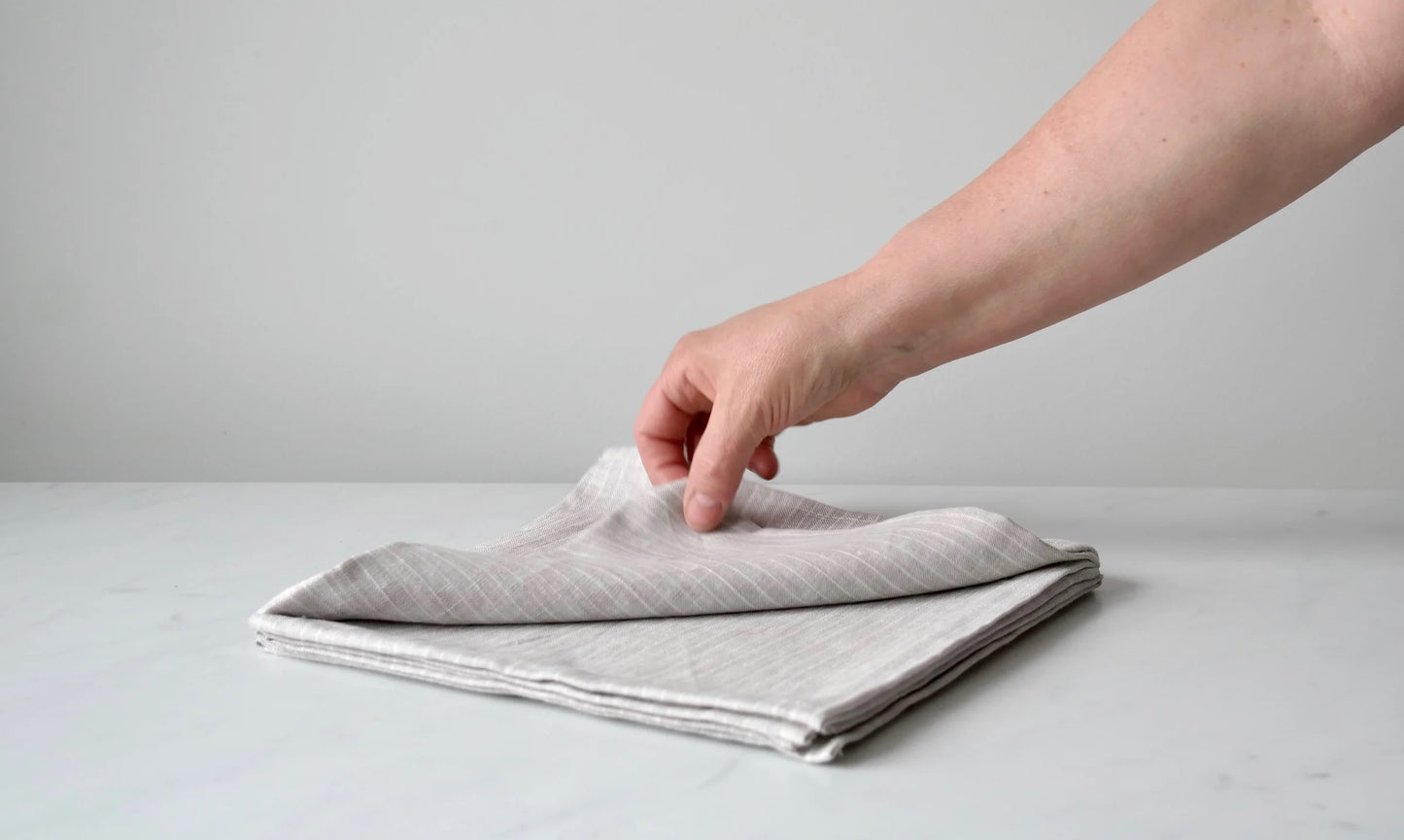 Grey Striped Linen Napkin - Set of 4