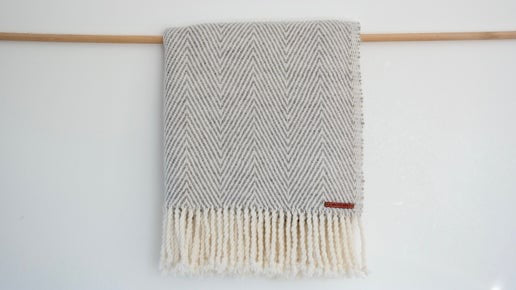 Handwoven 100% Pure Wool Throw – Sheep’s Grey Herringbone