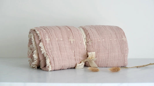 Stone-Washed Cotton Kantha Throw
