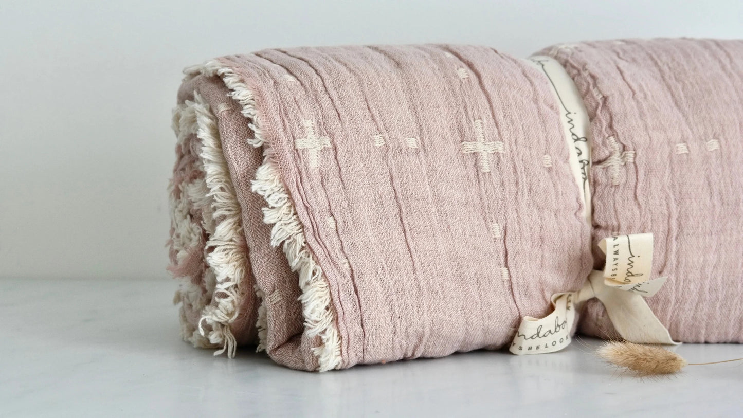 Stone-Washed Cotton Kantha Throw