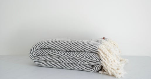 Handwoven 100% Pure Wool Throw – Medium Grey Herringbone