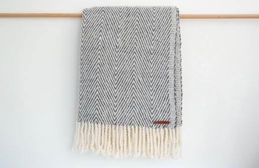 Handwoven 100% Pure Wool Throw – Medium Grey Herringbone
