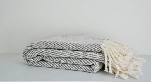 Handwoven 100% Pure Wool Throw – Light Grey Herringbone