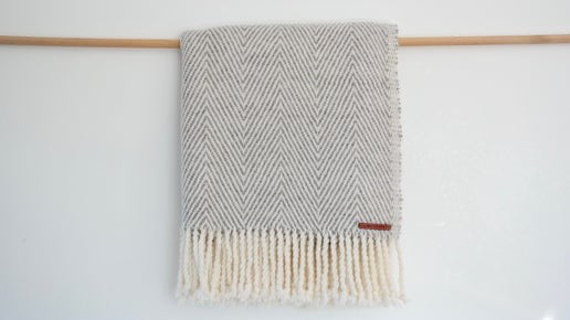 Handwoven 100% Pure Wool Throw – Light Grey Herringbone