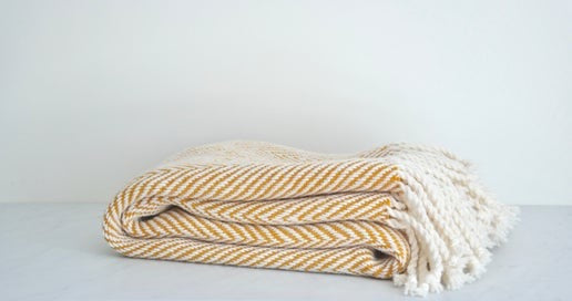 Handwoven 100% Pure Wool Throw – Gold Herringbone