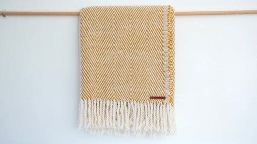 Handwoven 100% Pure Wool Throw – Gold Herringbone