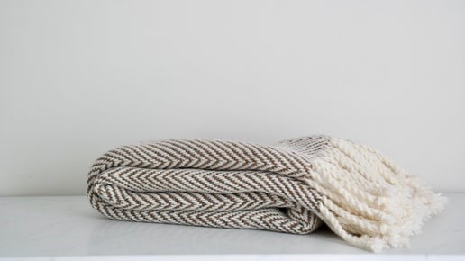 Handwoven 100% Pure Wool Throw – Light Brown Herringbone