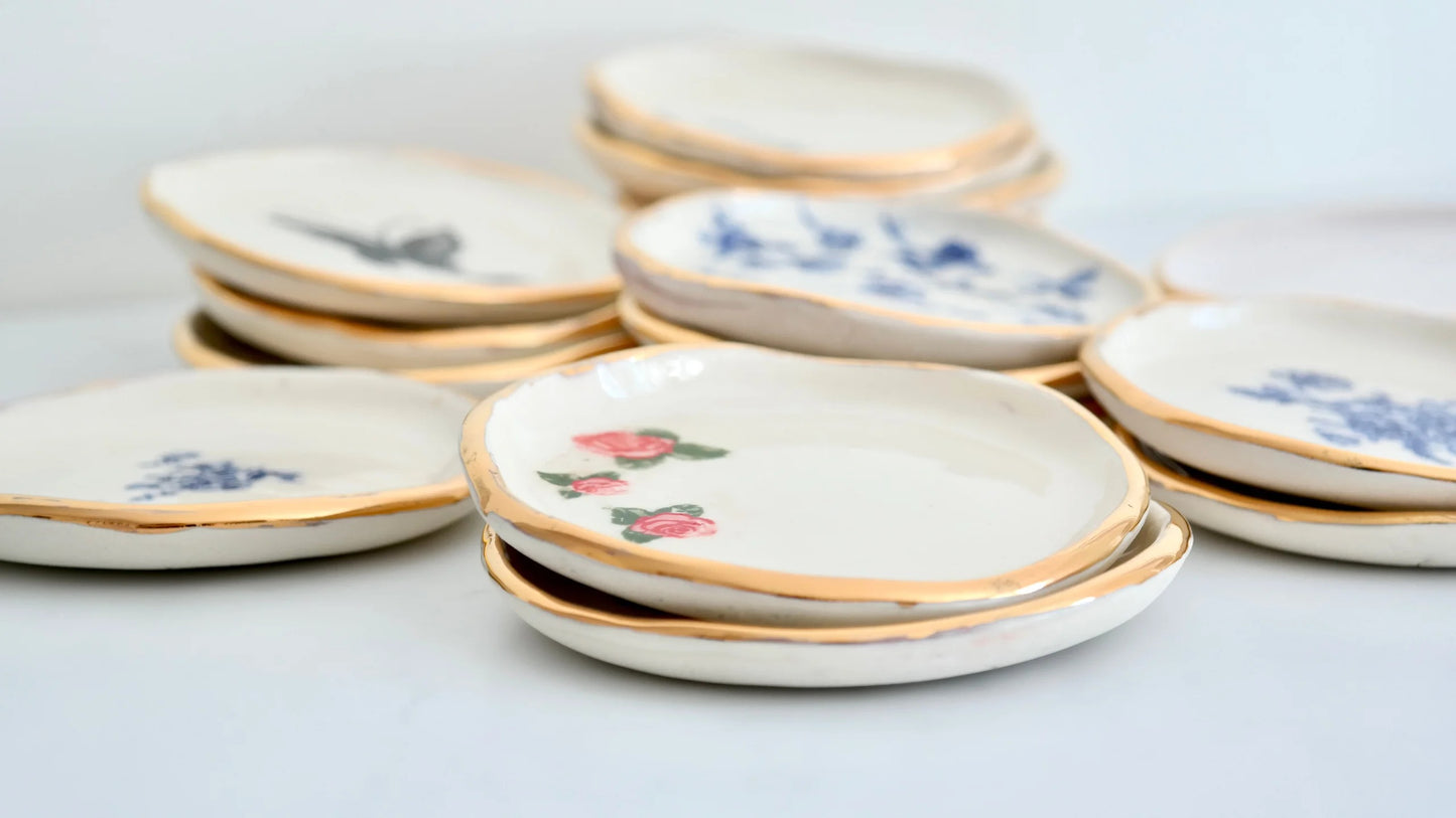 22K Gold Rimmed Trinket Dish – Rose Pattern