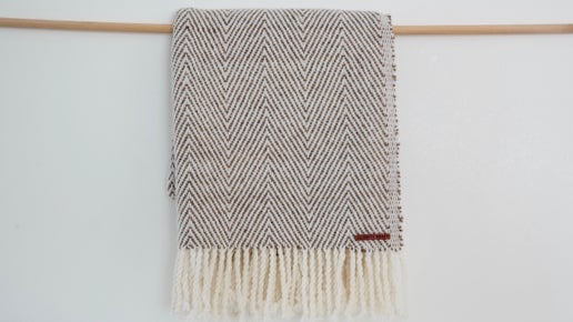 Handwoven 100% Pure Wool Throw – Light Brown Herringbone