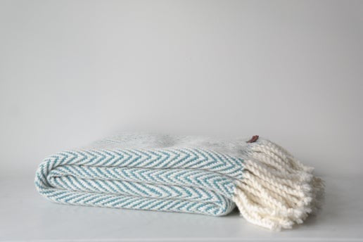 Handwoven 100% Pure Wool Throw – Turquoise Herringbone