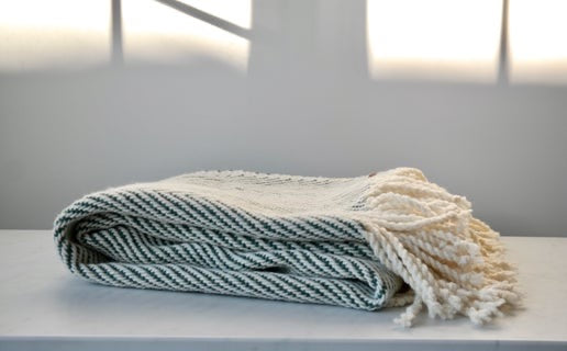 Handwoven 100% Pure Wool Throw – Fir Green Herringbone