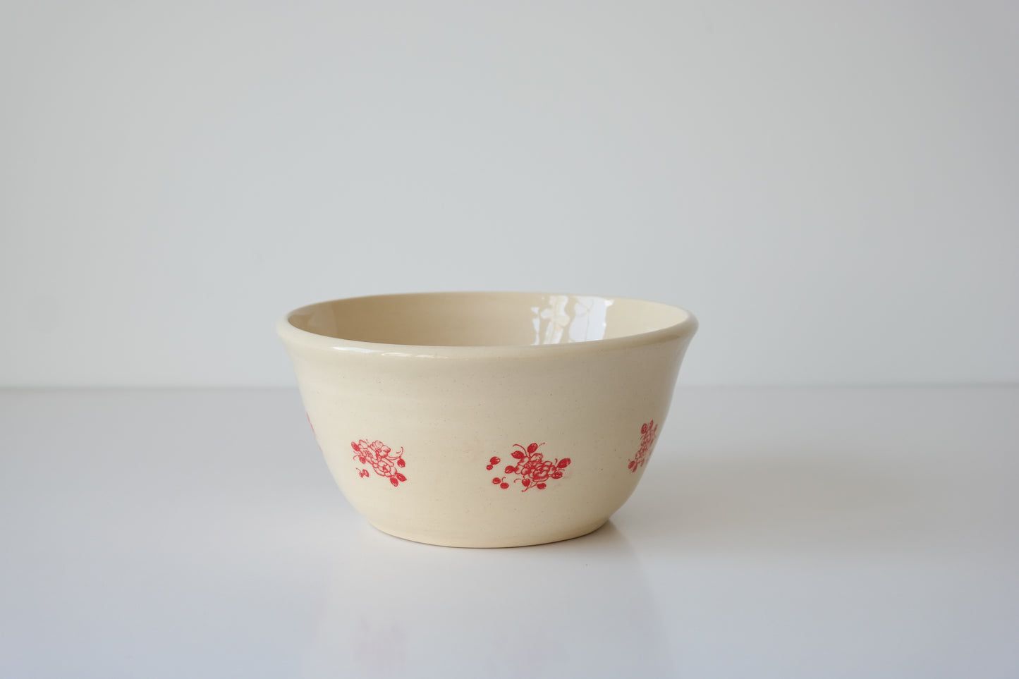 Cream Bowl with Red Floral Detail