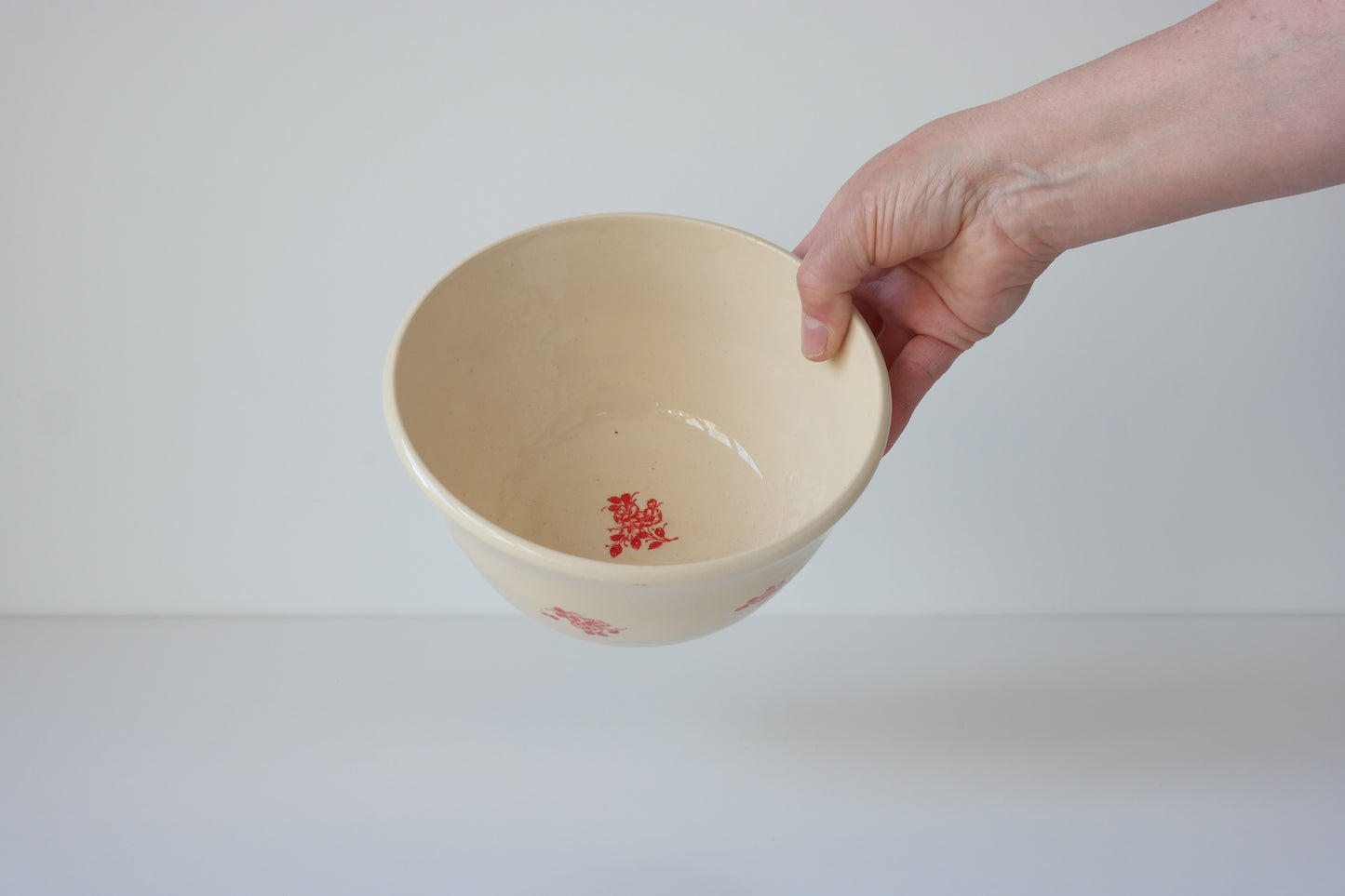 Cream Bowl with Red Floral Detail