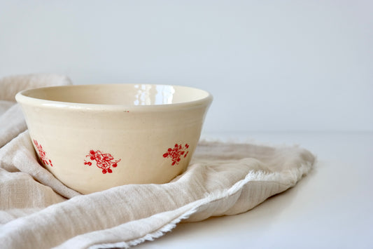 Cream Bowl with Red Floral Detail