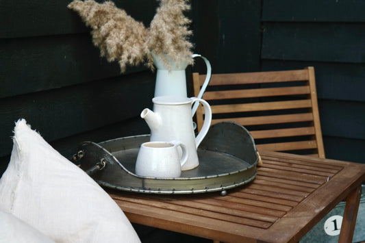 Round Metal Tray with Rope Handles