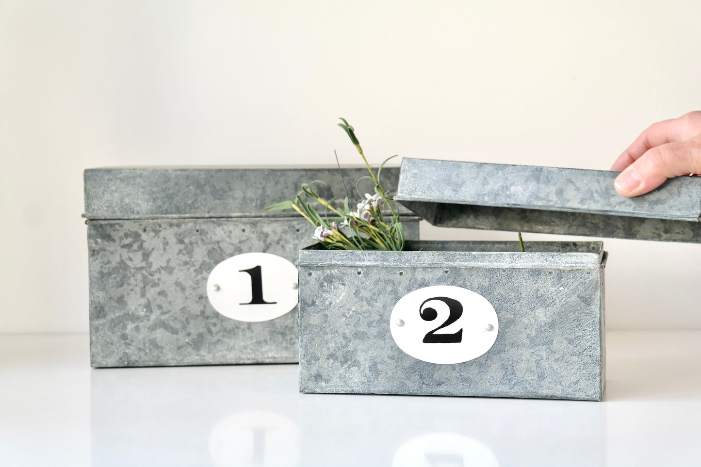 Numbered Galvanized Storage Boxes – Set of 2