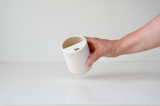 White Speckled Tumbler with Sipping Rim