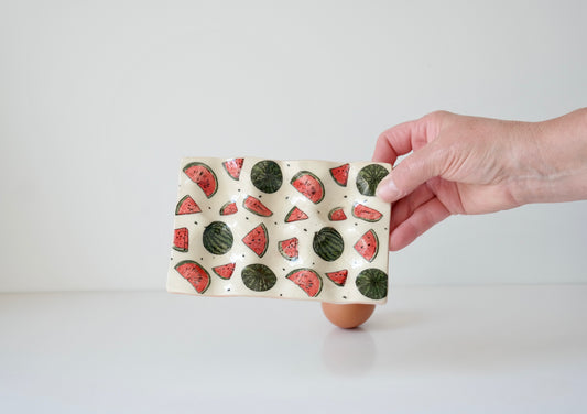 Handcrafted Ceramic Egg Holder – Watermelon Pattern