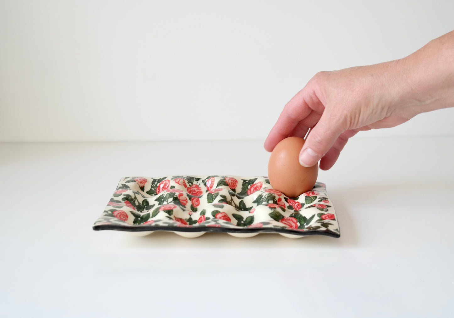 Handcrafted Ceramic Egg Holder – Rose Pattern