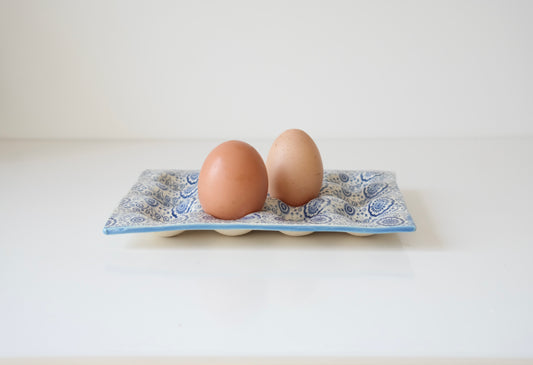 Ceramic Egg Tray – Blue Pattern