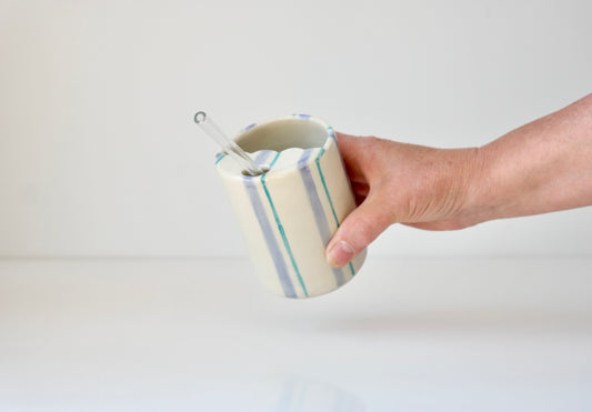 Handcrafted Ceramic Tumbler – Blue & Green Stripes