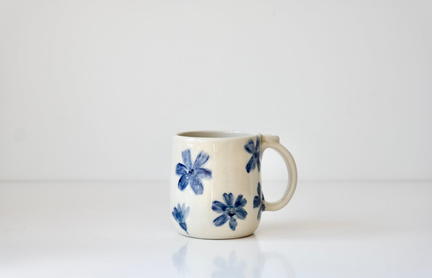 Hand-Painted Ceramic Mug – Large Blue Florals