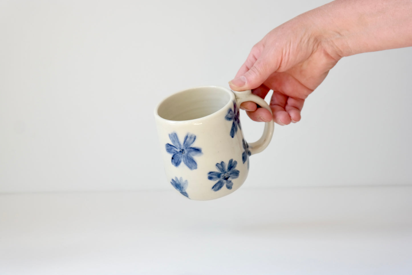 Hand-Painted Ceramic Mug – Large Blue Florals