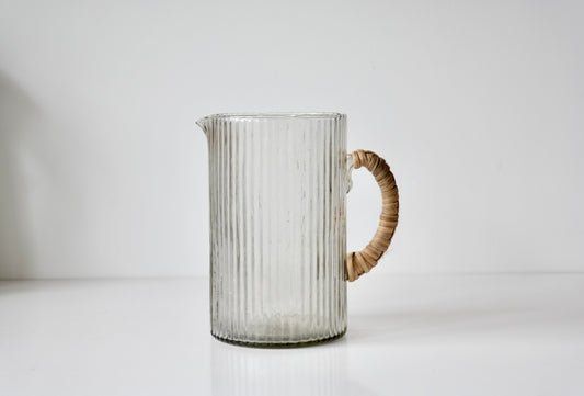 Rattan Handle Glass Pitcher