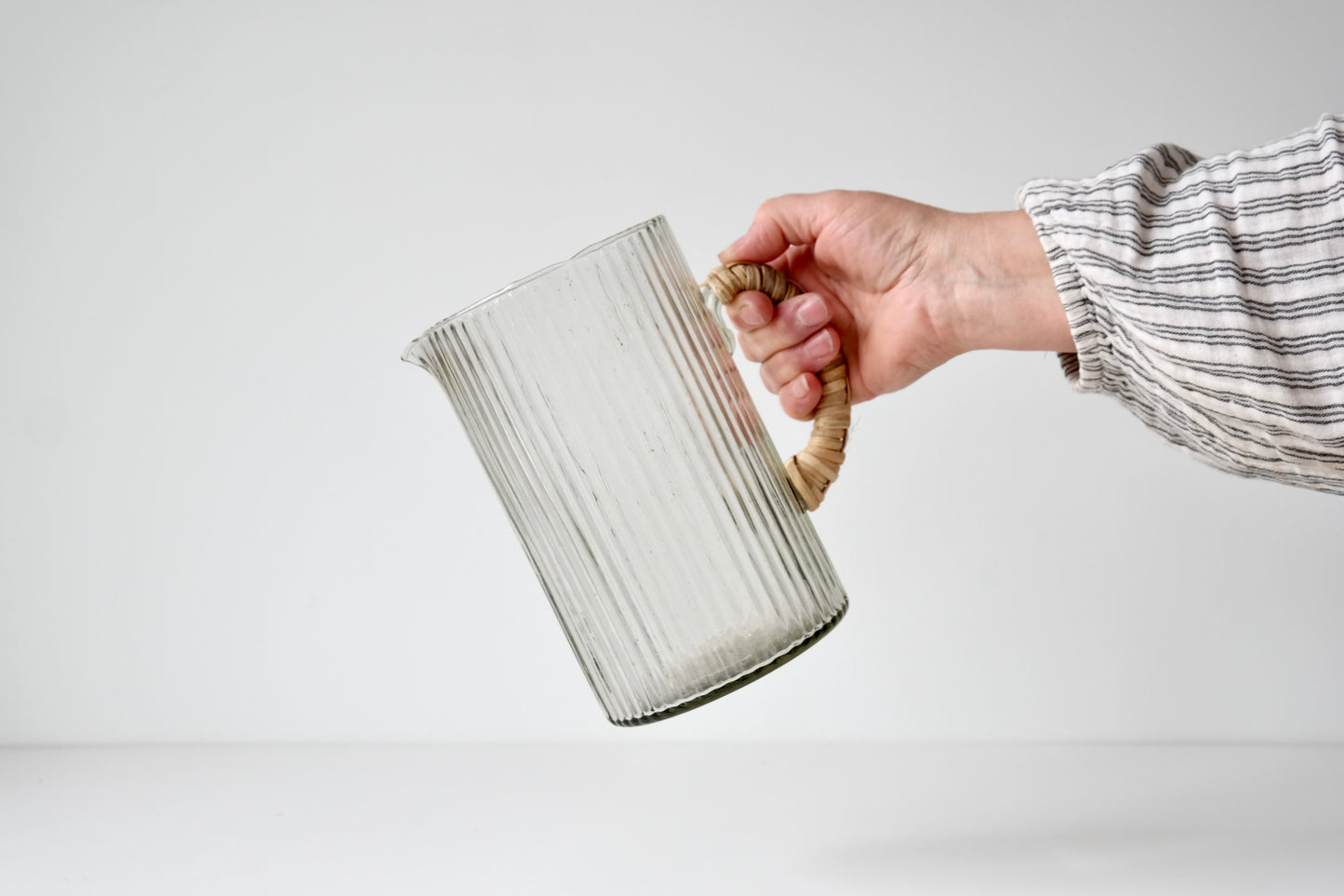 Rattan Handle Glass Pitcher