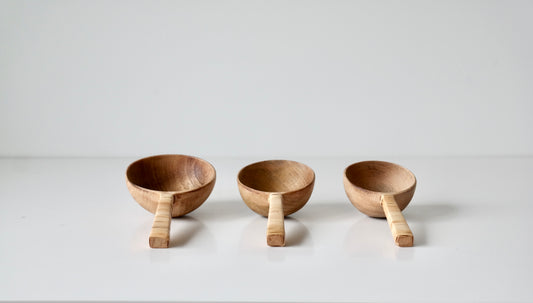 Wood & Rattan Scoop Set
