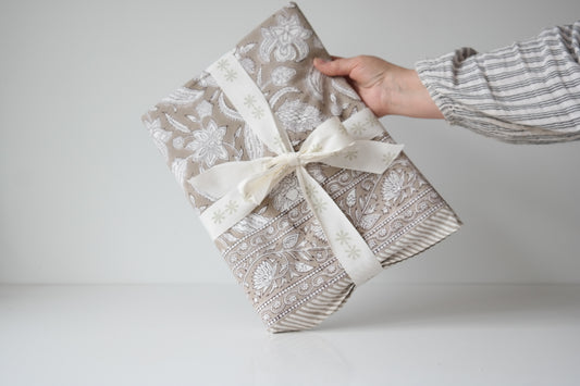 Taupe Block Print Tablecloth
