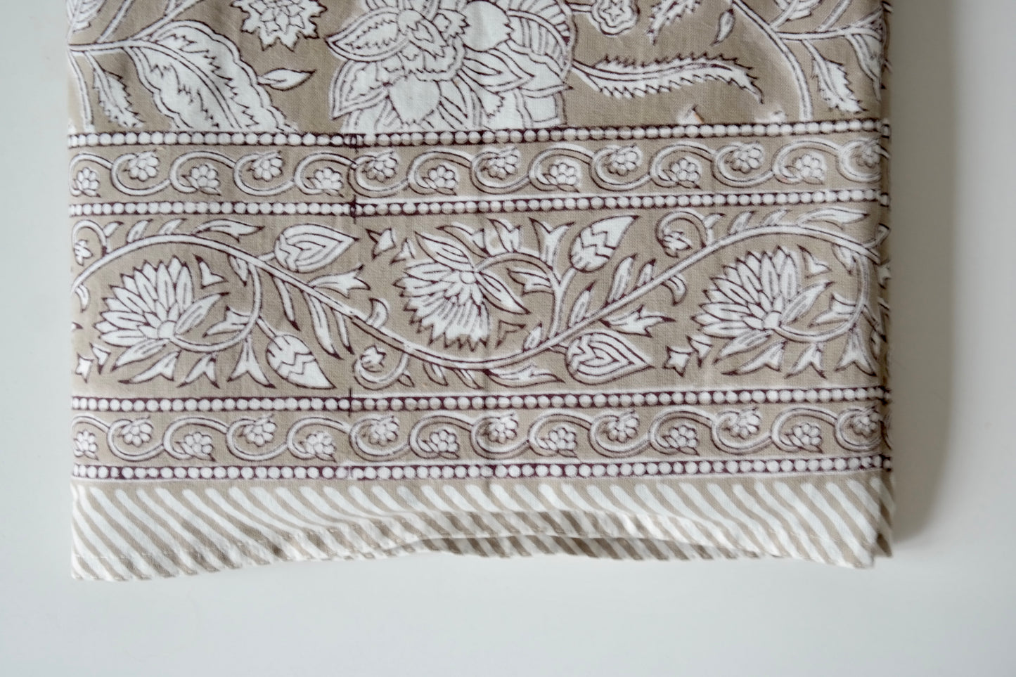 Taupe Block Print Tablecloth