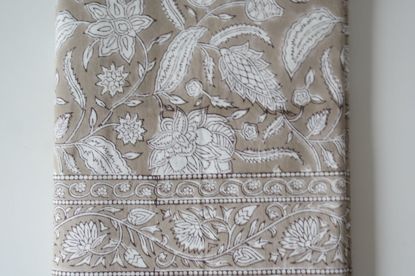 Taupe Block Print Tablecloth
