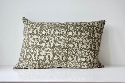 Block Print Pillow – Olive Floral