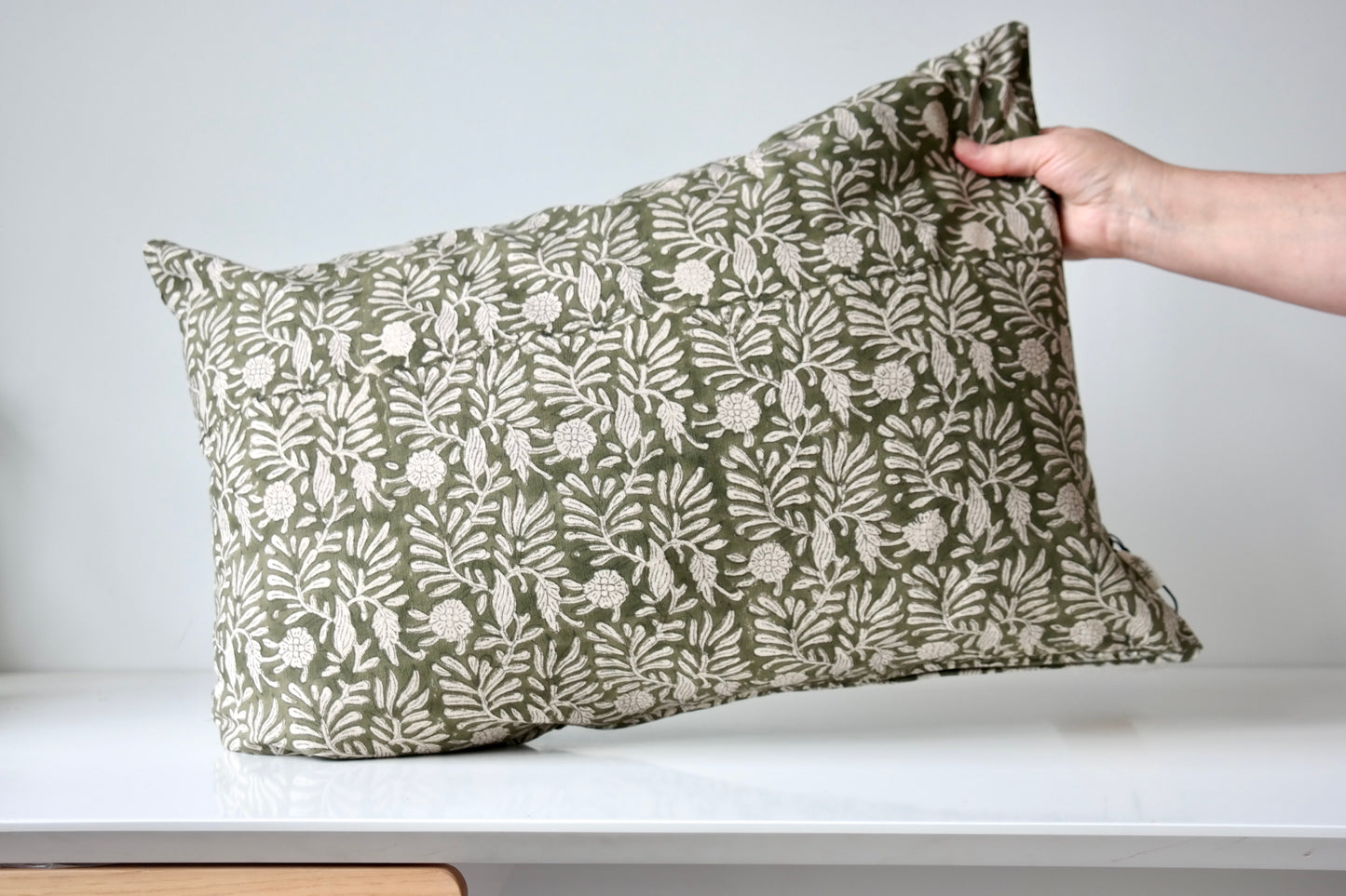 Block Print Pillow – Olive Floral