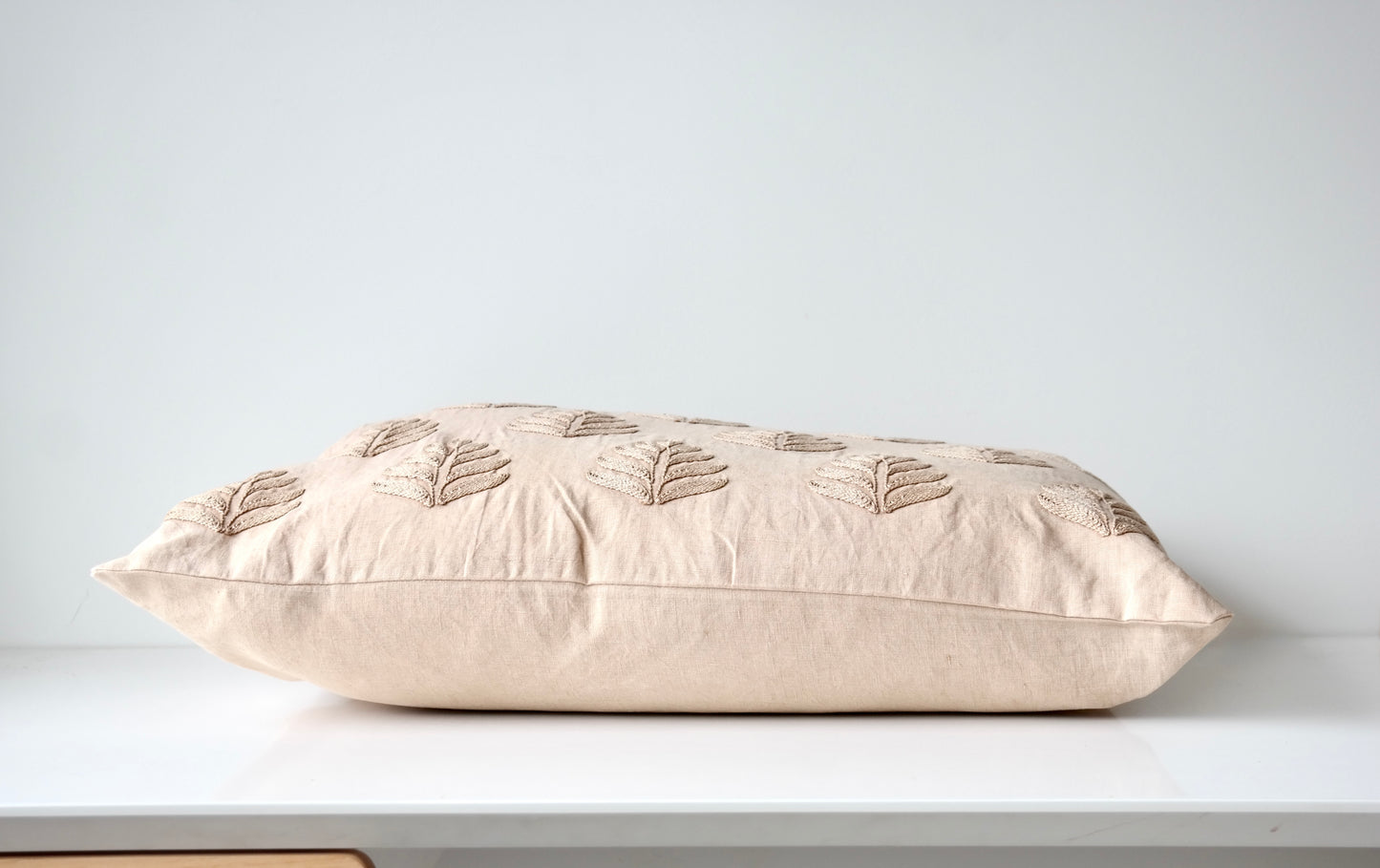 Embroidered Leaf Pillow – Sand